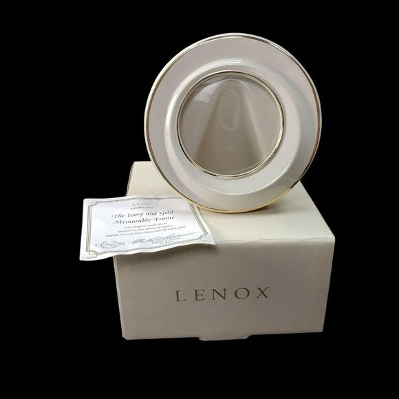 Lenox‎ Cream Round Photo Frame Memorable China 24K Gold Trim Gift Box New - Picture 1 of 8